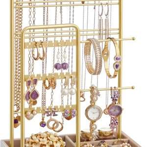 SONGMICS Jewelry Holder, Jewelry Organizer, Jewelry Display Stand with Metal Frame and Velvet Tray, Necklace Earring Bracelet Holder - 8