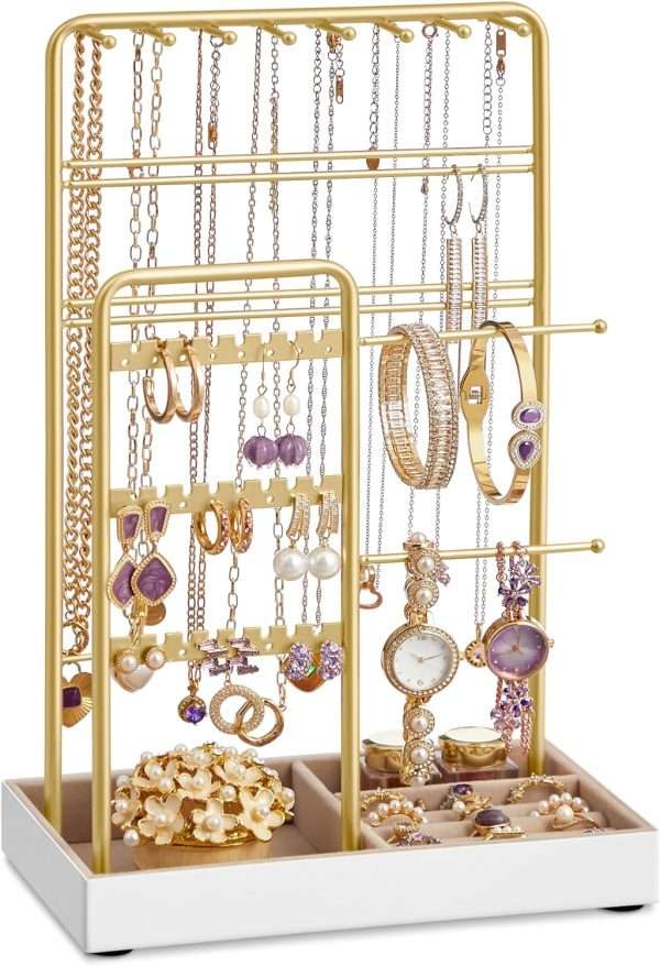 SONGMICS Jewelry Holder, Jewelry Organizer, Jewelry Display Stand with Metal Frame and Velvet Tray, Necklace Earring Bracelet Holder - 8