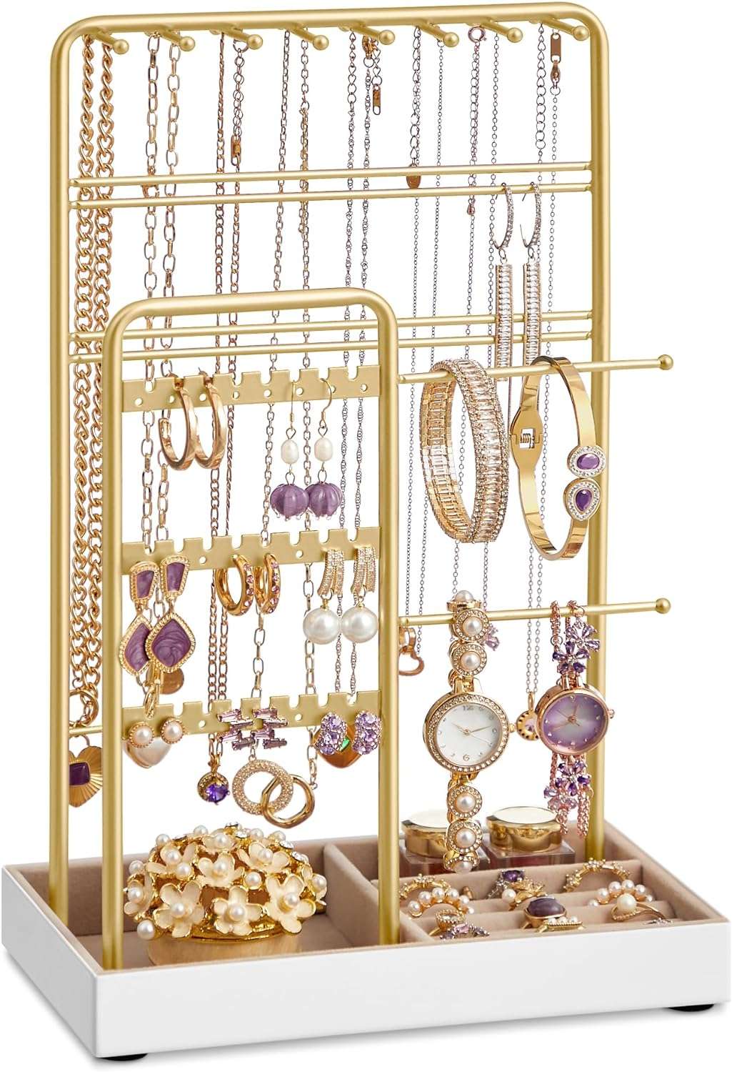 SONGMICS Jewelry Holder, Jewelry Organizer, Jewelry Display Stand with Metal Frame and Velvet Tray, Necklace Earring Bracelet Holder - 8