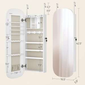 SONGMICS Jewelry Organizer, LED Jewelry Cabinet Wall or Door Mounted, Lockable Rounded Wide Mirror with Storage, Interior Mirror, 3.9 x 16.5 x 42.5 Inches - 3