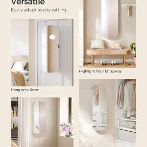 SONGMICS Jewelry Organizer, LED Jewelry Cabinet Wall or Door Mounted, Lockable Rounded Wide Mirror with Storage, Interior Mirror, 3.9 x 16.5 x 42.5 Inches - 4