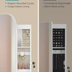 SONGMICS Jewelry Organizer, LED Jewelry Cabinet Wall or Door Mounted, Lockable Rounded Wide Mirror with Storage, Interior Mirror, 3.9 x 16.5 x 42.5 Inches - 5