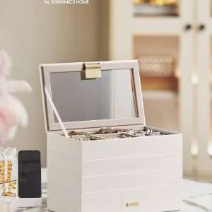 SONGMICS Stackable Jewelry Trays, 4-Tier Jewelry Box, Drawer Jewelry Organizer, with Glass Lid, Removable Dividers, for Vanity Table, 6.7 x 11 x 7.2 Inches - 2