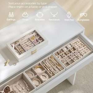 SONGMICS Stackable Jewelry Trays, 4-Tier Jewelry Box, Drawer Jewelry Organizer, with Glass Lid, Removable Dividers, for Vanity Table, 6.7 x 11 x 7.2 Inches - 3