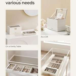 SONGMICS Stackable Jewelry Trays, 4-Tier Jewelry Box, Drawer Jewelry Organizer, with Glass Lid, Removable Dividers, for Vanity Table, 6.7 x 11 x 7.2 Inches - 6