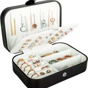 Travel Jewelry Box, PU Leather Small Jewelry Organizer for Women Girls, Double Layer Portable Mini Travel Case Display Storage Holder Boxes for Stud Earrings - 1