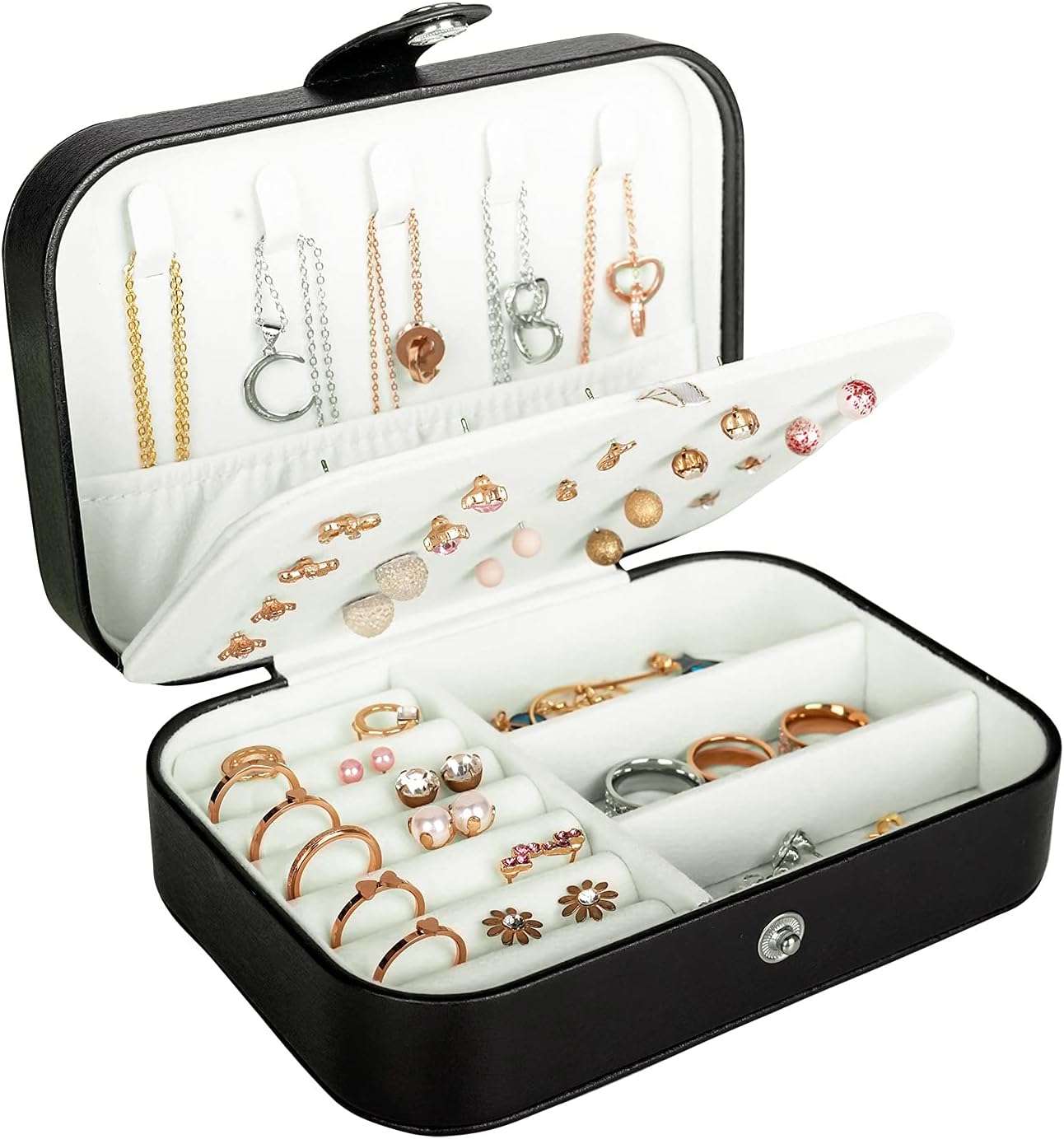 Travel Jewelry Box, PU Leather Small Jewelry Organizer for Women Girls, Double Layer Portable Mini Travel Case Display Storage Holder Boxes for Stud Earrings - 1