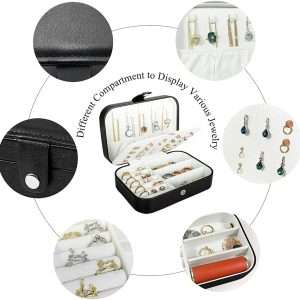 Travel Jewelry Box, PU Leather Small Jewelry Organizer for Women Girls, Double Layer Portable Mini Travel Case Display Storage Holder Boxes for Stud Earrings - 3