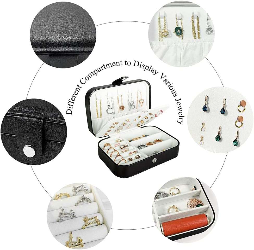 Travel Jewelry Box, PU Leather Small Jewelry Organizer for Women Girls, Double Layer Portable Mini Travel Case Display Storage Holder Boxes for Stud Earrings - 3