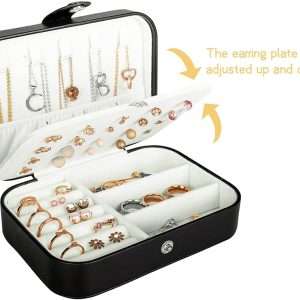 Travel Jewelry Box, PU Leather Small Jewelry Organizer for Women Girls, Double Layer Portable Mini Travel Case Display Storage Holder Boxes for Stud Earrings - 4
