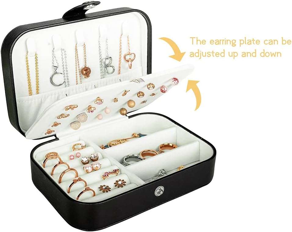 Travel Jewelry Box, PU Leather Small Jewelry Organizer for Women Girls, Double Layer Portable Mini Travel Case Display Storage Holder Boxes for Stud Earrings - 4