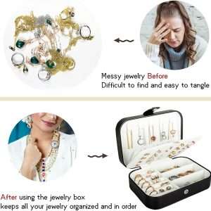 Travel Jewelry Box, PU Leather Small Jewelry Organizer for Women Girls, Double Layer Portable Mini Travel Case Display Storage Holder Boxes for Stud Earrings - 6