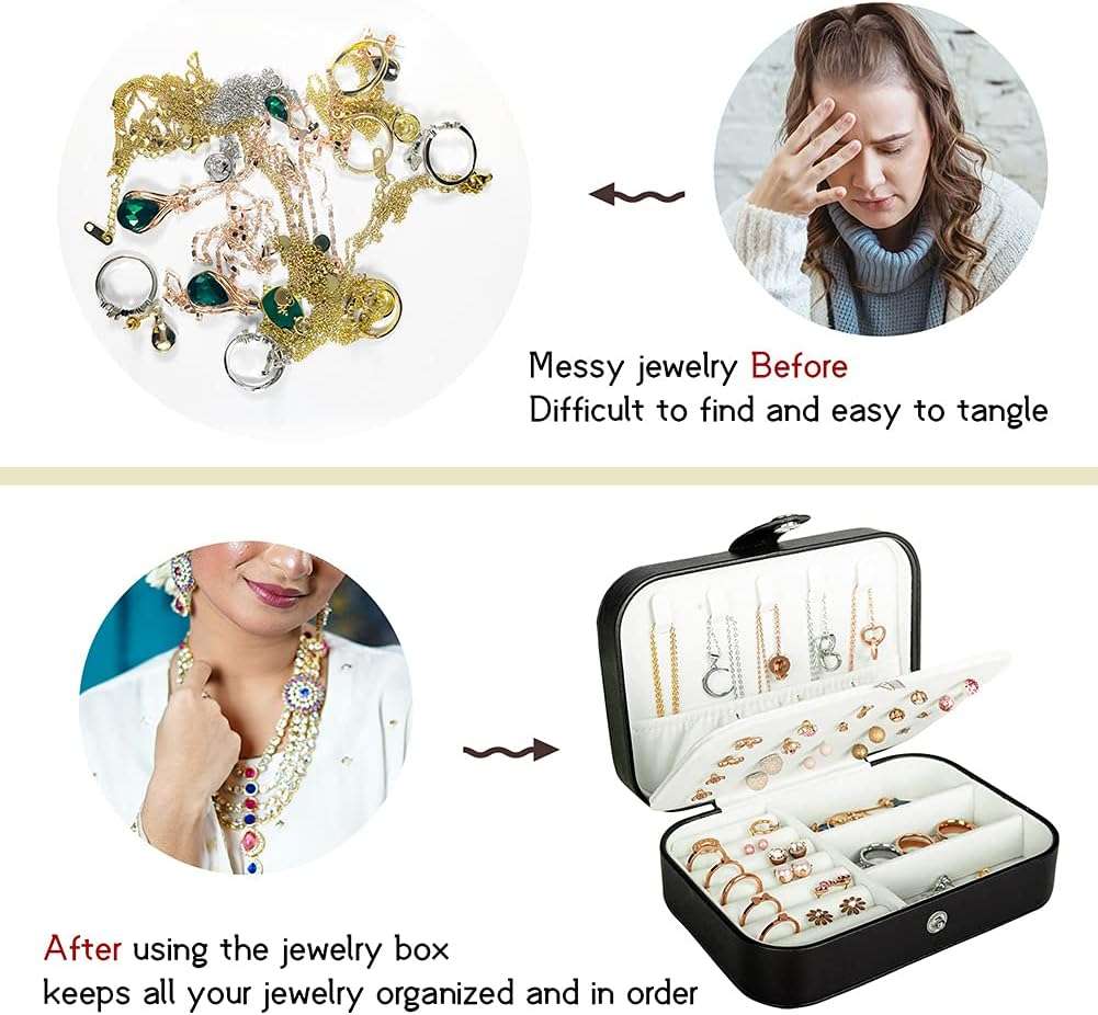Travel Jewelry Box, PU Leather Small Jewelry Organizer for Women Girls, Double Layer Portable Mini Travel Case Display Storage Holder Boxes for Stud Earrings - 6