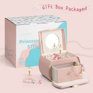 Vlando Kids Musical Jewelry Box for Girls with Drawer, Music Box with Ballerina and Stickers for Birthday Bedroom Decor, Gifts for Girls Kids - Pink - 2