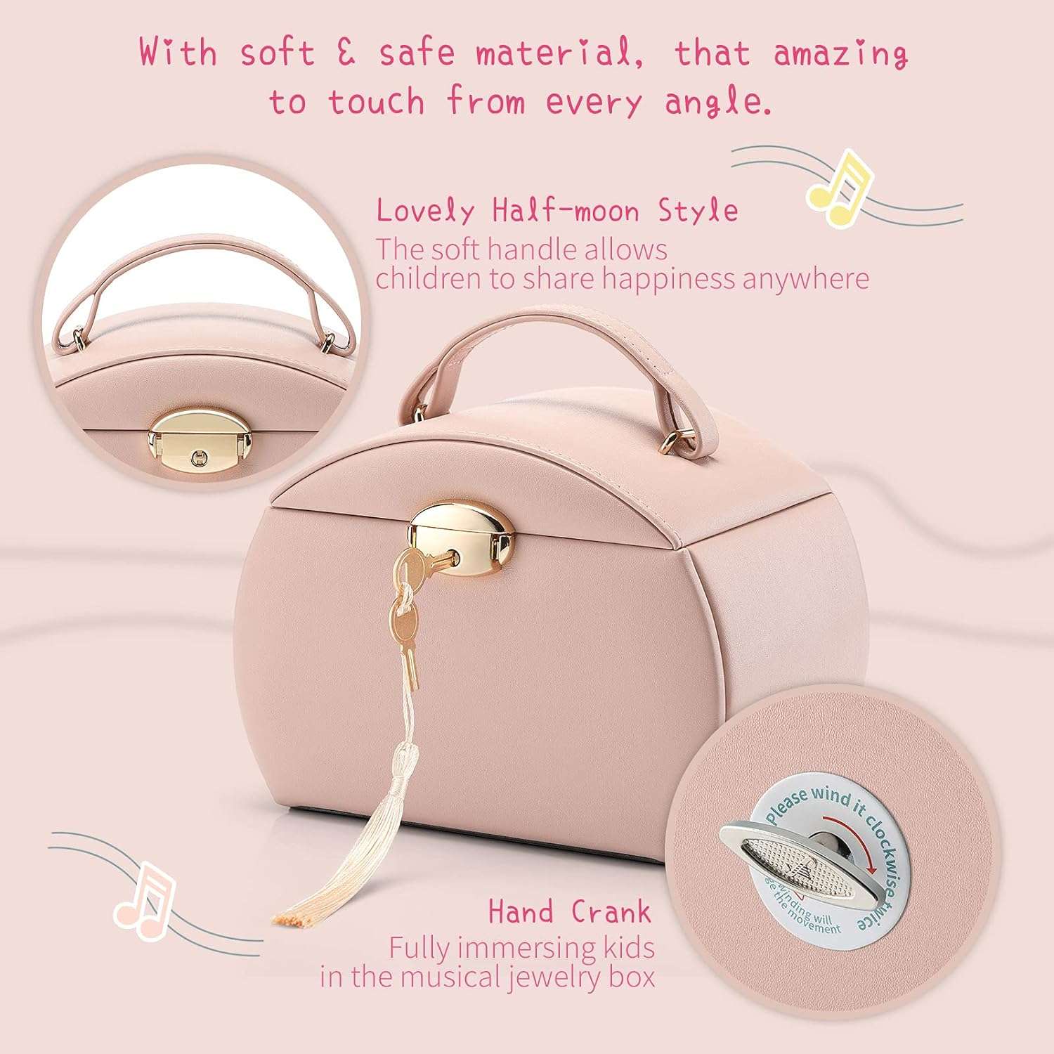 Vlando Kids Musical Jewelry Box for Girls with Drawer, Music Box with Ballerina and Stickers for Birthday Bedroom Decor, Gifts for Girls Kids - Pink - 3