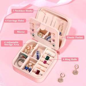Yesteel Travel Jewelry Case with Mirror, Jewelry Holder and Organizer Box for Rings, Necklaces, Earrings - Birthday Gift for Women, Mom, Grandma, Initial A - 2