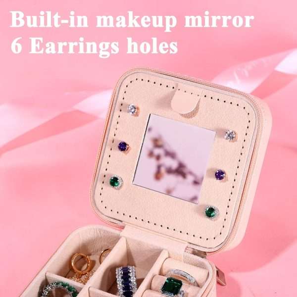 Yesteel Travel Jewelry Case with Mirror, Jewelry Holder and Organizer Box for Rings, Necklaces, Earrings - Birthday Gift for Women, Mom, Grandma, Initial A - 3