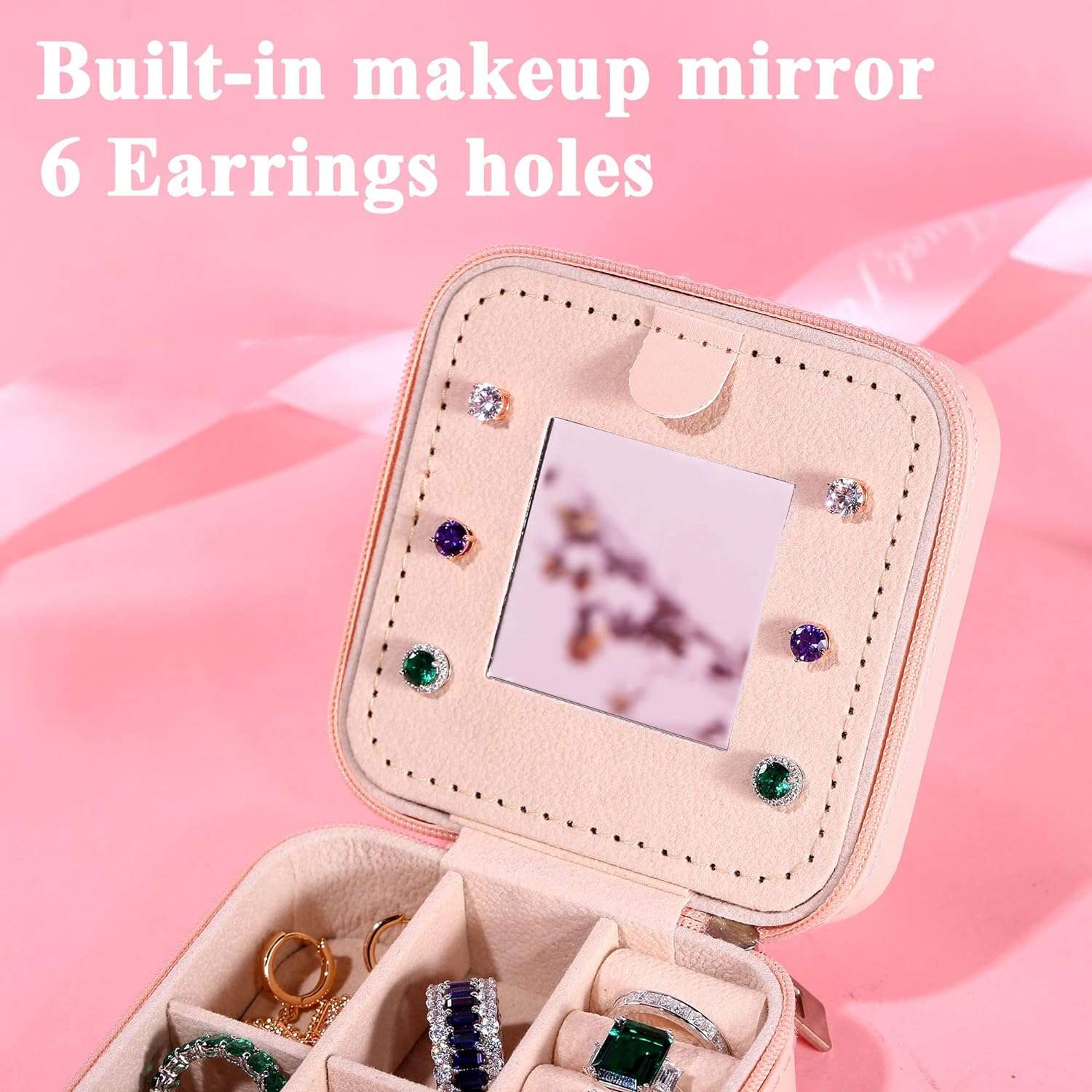 Yesteel Travel Jewelry Case with Mirror, Jewelry Holder and Organizer Box for Rings, Necklaces, Earrings - Birthday Gift for Women, Mom, Grandma, Initial A - 3