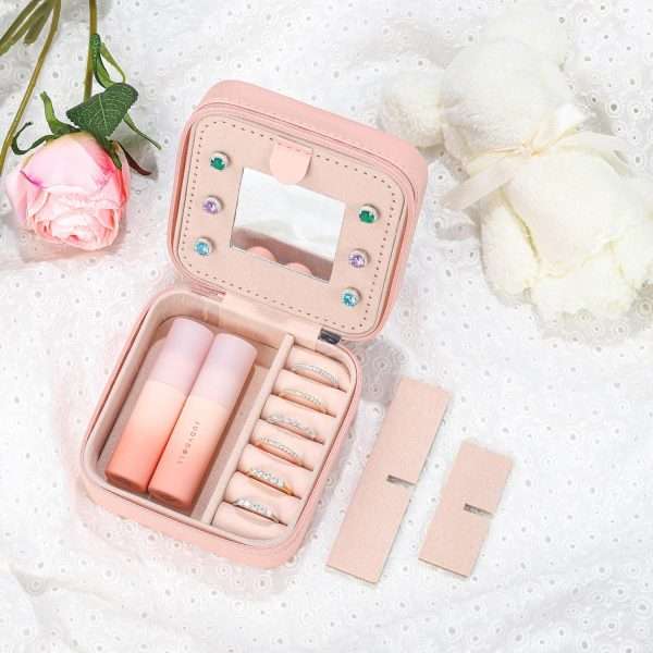 Yesteel Travel Jewelry Case with Mirror, Jewelry Holder and Organizer Box for Rings, Necklaces, Earrings - Birthday Gift for Women, Mom, Grandma, Initial A - 4