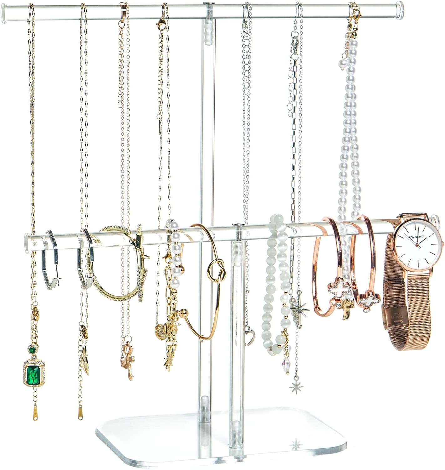 lengnoyp Premium Jewelry Stand , Solid Clear 2-Tier Acrylic Jewelry Organizer Stand & Bracelet holder Stand for Necklace Display, Ring & Watch Display - 1