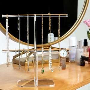 lengnoyp Premium Jewelry Stand , Solid Clear 2-Tier Acrylic Jewelry Organizer Stand & Bracelet holder Stand for Necklace Display, Ring & Watch Display - 2