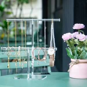 lengnoyp Premium Jewelry Stand , Solid Clear 2-Tier Acrylic Jewelry Organizer Stand & Bracelet holder Stand for Necklace Display, Ring & Watch Display - 3