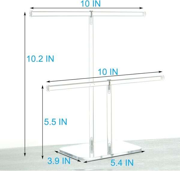 lengnoyp Premium Jewelry Stand , Solid Clear 2-Tier Acrylic Jewelry Organizer Stand & Bracelet holder Stand for Necklace Display, Ring & Watch Display - 4