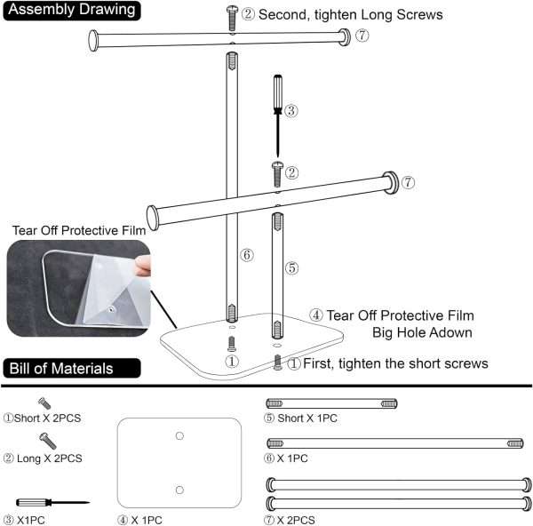 lengnoyp Premium Jewelry Stand , Solid Clear 2-Tier Acrylic Jewelry Organizer Stand & Bracelet holder Stand for Necklace Display, Ring & Watch Display - 6