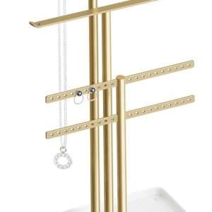 pickpiff Jewelry Stand Organizer, 14.5 Tall Sturdy Metal, 3-Tier Jewelry Holder for Necklace, Earring, Bracelet, Gold and White - 1
