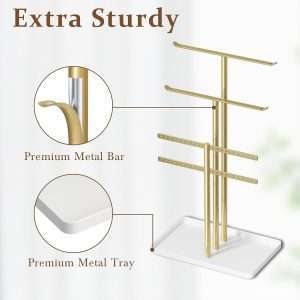 pickpiff Jewelry Stand Organizer, 14.5 Tall Sturdy Metal, 3-Tier Jewelry Holder for Necklace, Earring, Bracelet, Gold and White - 3