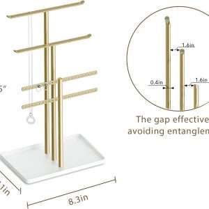 pickpiff Jewelry Stand Organizer, 14.5 Tall Sturdy Metal, 3-Tier Jewelry Holder for Necklace, Earring, Bracelet, Gold and White - 4