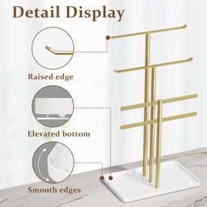 pickpiff Jewelry Stand Organizer, 14.5 Tall Sturdy Metal, 3-Tier Jewelry Holder for Necklace, Earring, Bracelet, Gold and White - 7