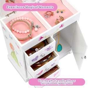 Jewelkeeper Jewelry Box for Girls with 3 Drawers, Princess Jewelry Boxes, Dance of the Sugar Plum Fairy and Spinning Princess Doll, Girls Gifts - 4
