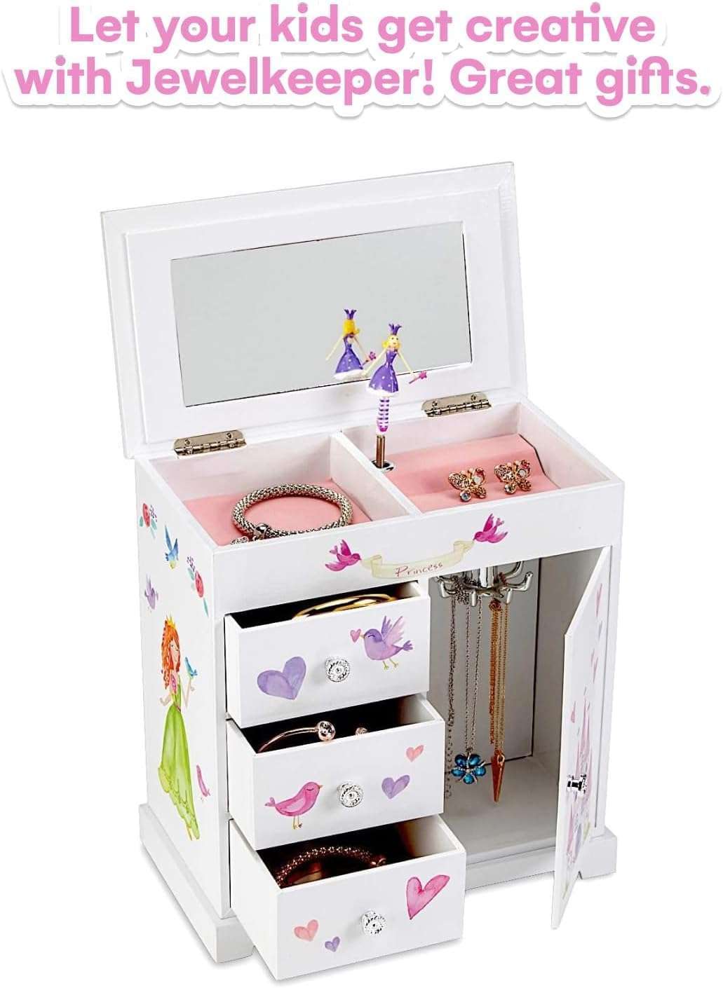 Jewelkeeper Jewelry Box for Girls with 3 Drawers, Princess Jewelry Boxes, Dance of the Sugar Plum Fairy and Spinning Princess Doll, Girls Gifts - 5