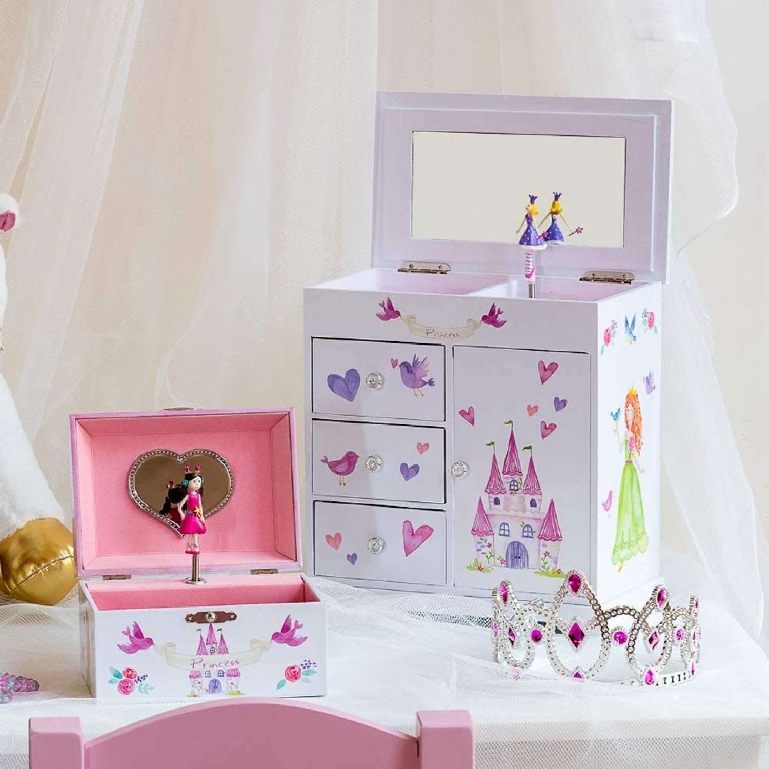 Jewelkeeper Jewelry Box for Girls with 3 Drawers, Princess Jewelry Boxes, Dance of the Sugar Plum Fairy and Spinning Princess Doll, Girls Gifts - 6