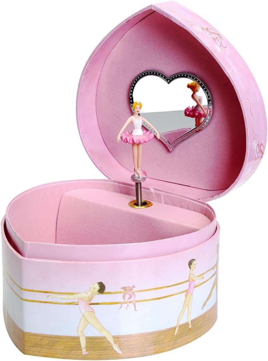 Musical Ballerina Jewelry Box for Girls Heart Shaped Ballerina Spins to Swan Lake - 1