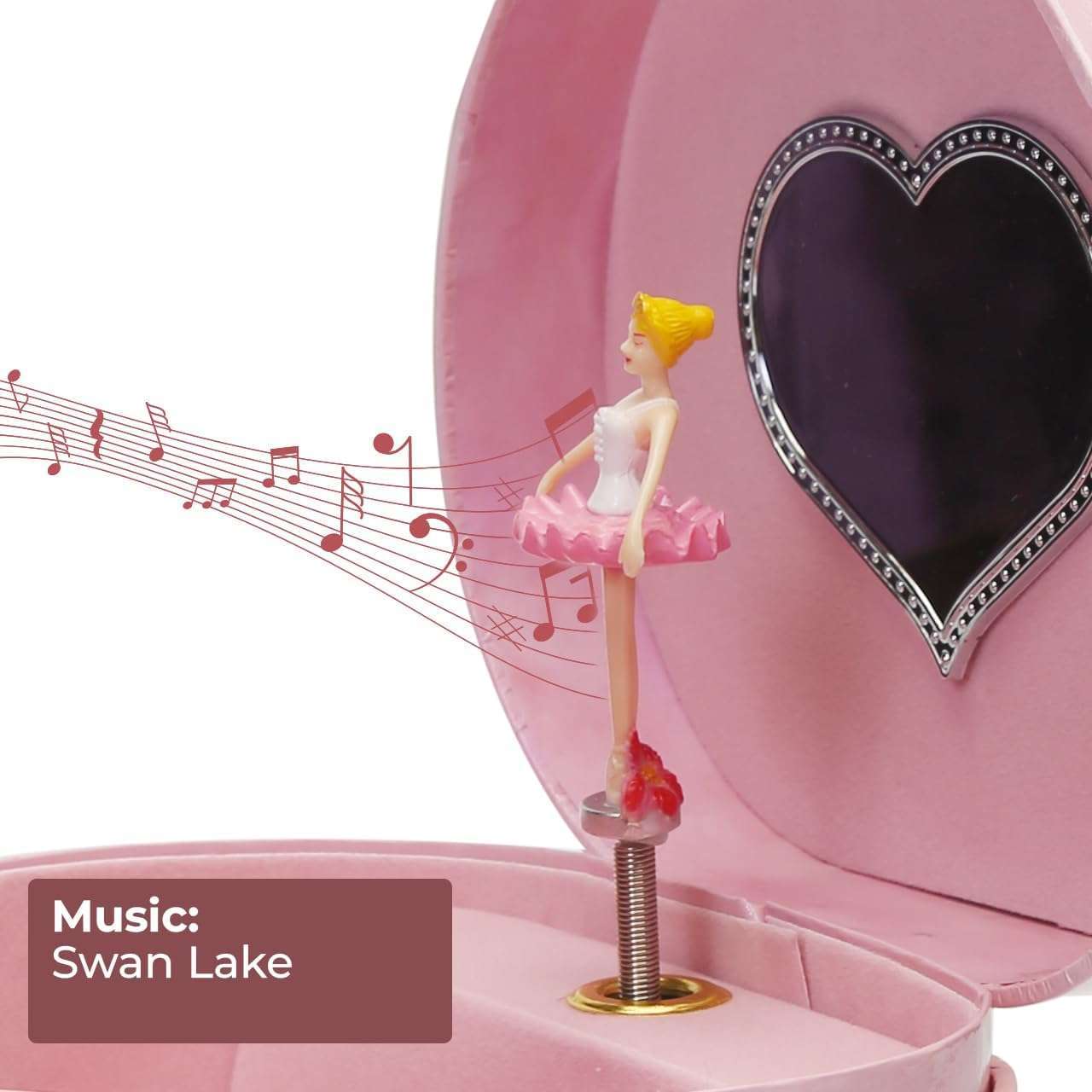 Musical Ballerina Jewelry Box for Girls Heart Shaped Ballerina Spins to Swan Lake - 3