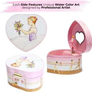 Musical Ballerina Jewelry Box for Girls Heart Shaped Ballerina Spins to Swan Lake - 4