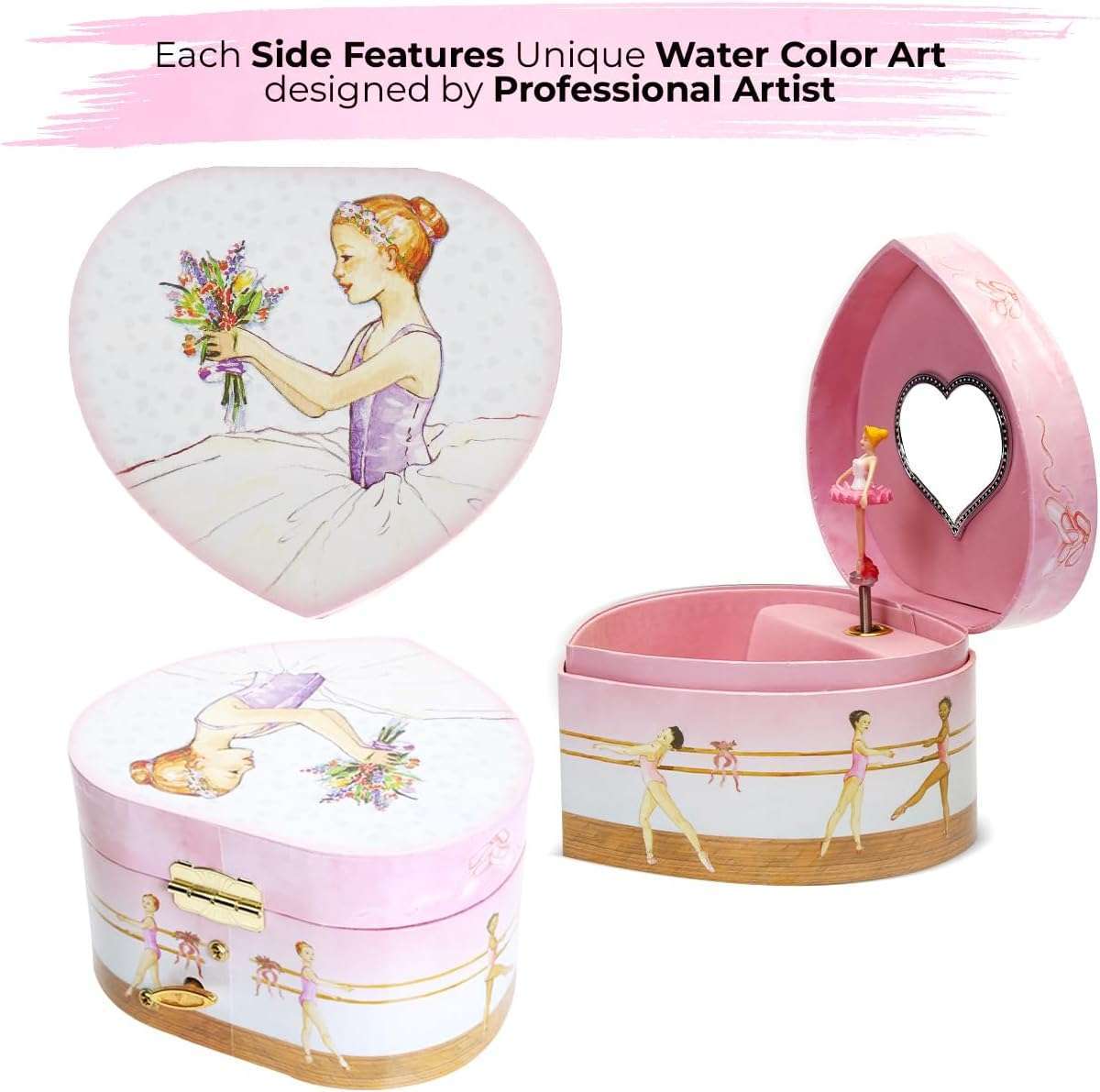 Musical Ballerina Jewelry Box for Girls Heart Shaped Ballerina Spins to Swan Lake - 4