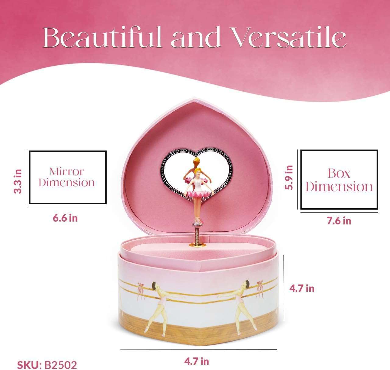 Musical Ballerina Jewelry Box for Girls Heart Shaped Ballerina Spins to Swan Lake - 5