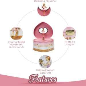 Musical Ballerina Jewelry Box for Girls Heart Shaped Ballerina Spins to Swan Lake - 6