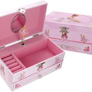 Sweet Musical Jewelry Box with Pullout Drawer and dancing Ballerina Girl Figurines Music Box Jewel Storage Case for girls - 1