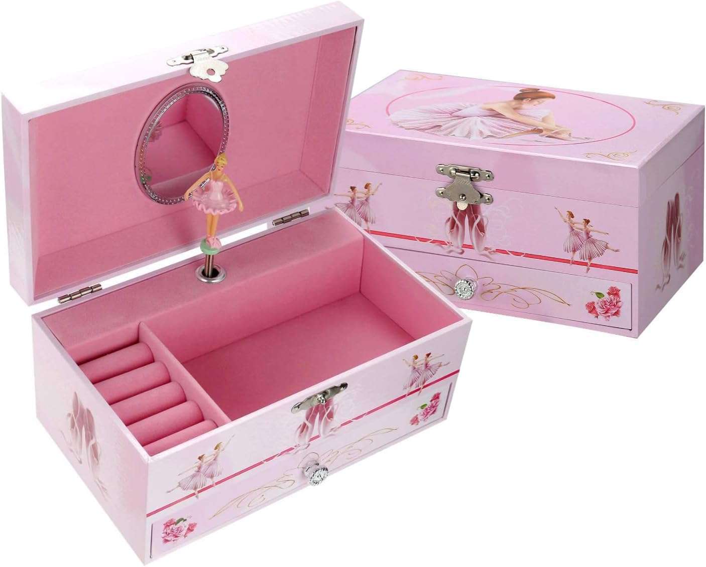 Sweet Musical Jewelry Box with Pullout Drawer and dancing Ballerina Girl Figurines Music Box Jewel Storage Case for girls - 1