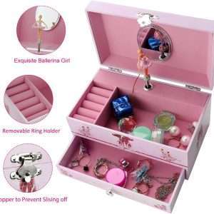 Sweet Musical Jewelry Box with Pullout Drawer and dancing Ballerina Girl Figurines Music Box Jewel Storage Case for girls - 2