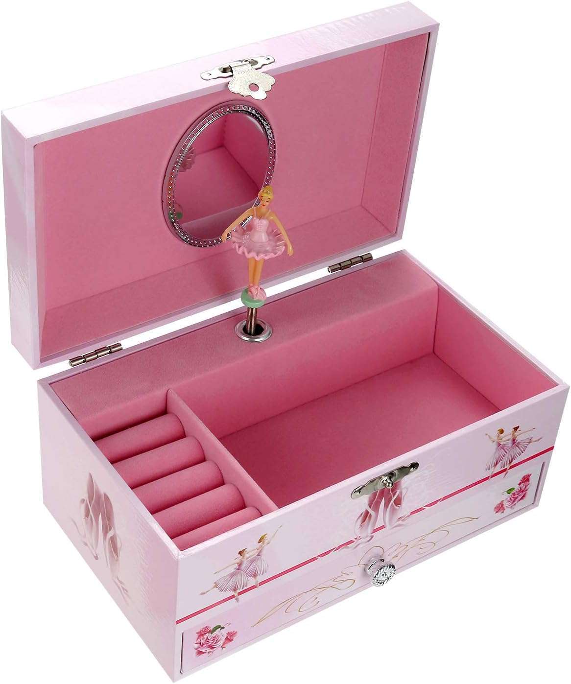Sweet Musical Jewelry Box with Pullout Drawer and dancing Ballerina Girl Figurines Music Box Jewel Storage Case for girls - 4