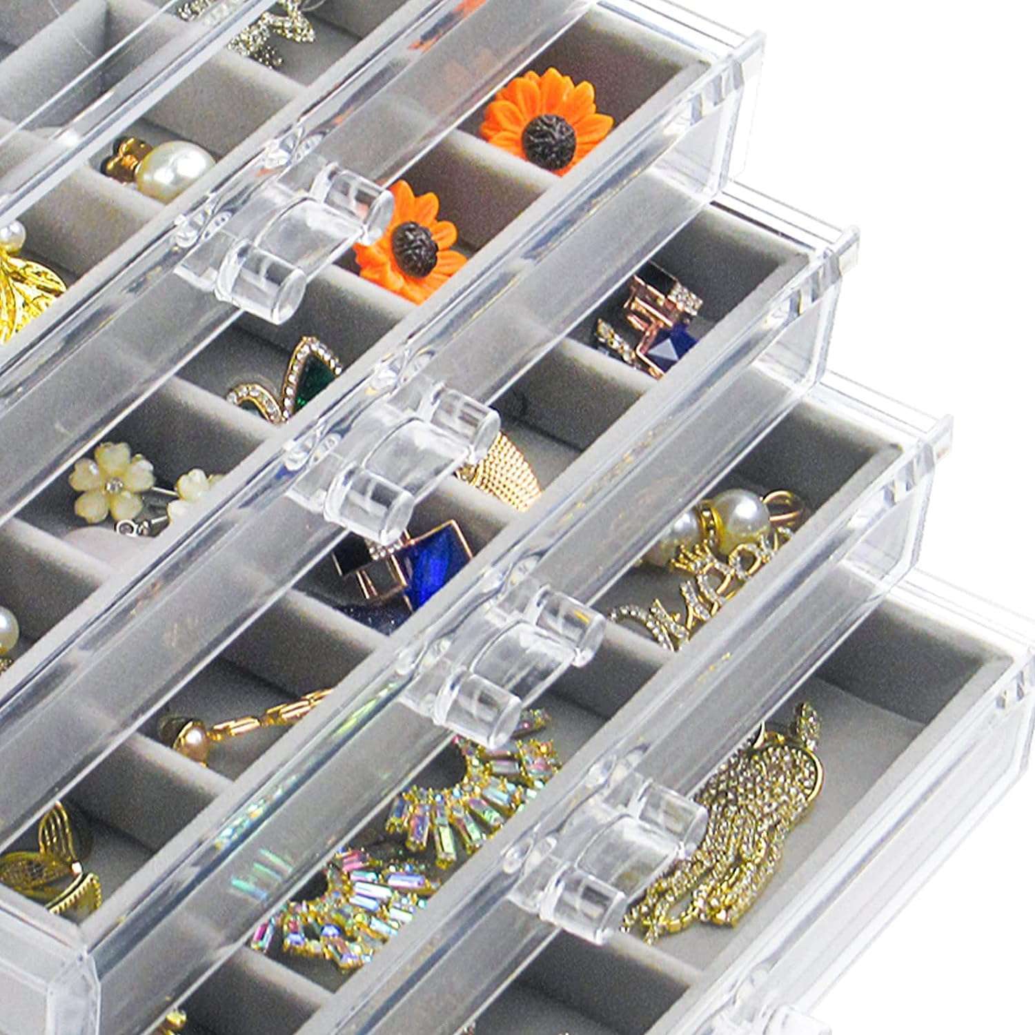 Acrylic Jewelry Box with 5 Drawers, Clear Earring Storage Organizer Display Case for Women Girls, Gray - 6