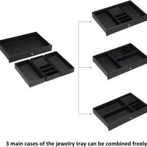 BEWISHOME Watch Box Organizer with Valet Drawer - Real Glass Top, Adjustable Tray, Metal Hinge, Carbon Fiber Design - 12 Slots Watch Storage Case for Men, Black - 3