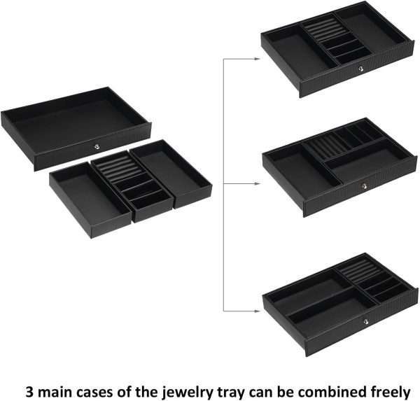 BEWISHOME Watch Box Organizer with Valet Drawer - Real Glass Top, Adjustable Tray, Metal Hinge, Carbon Fiber Design - 12 Slots Watch Storage Case for Men, Black - 3