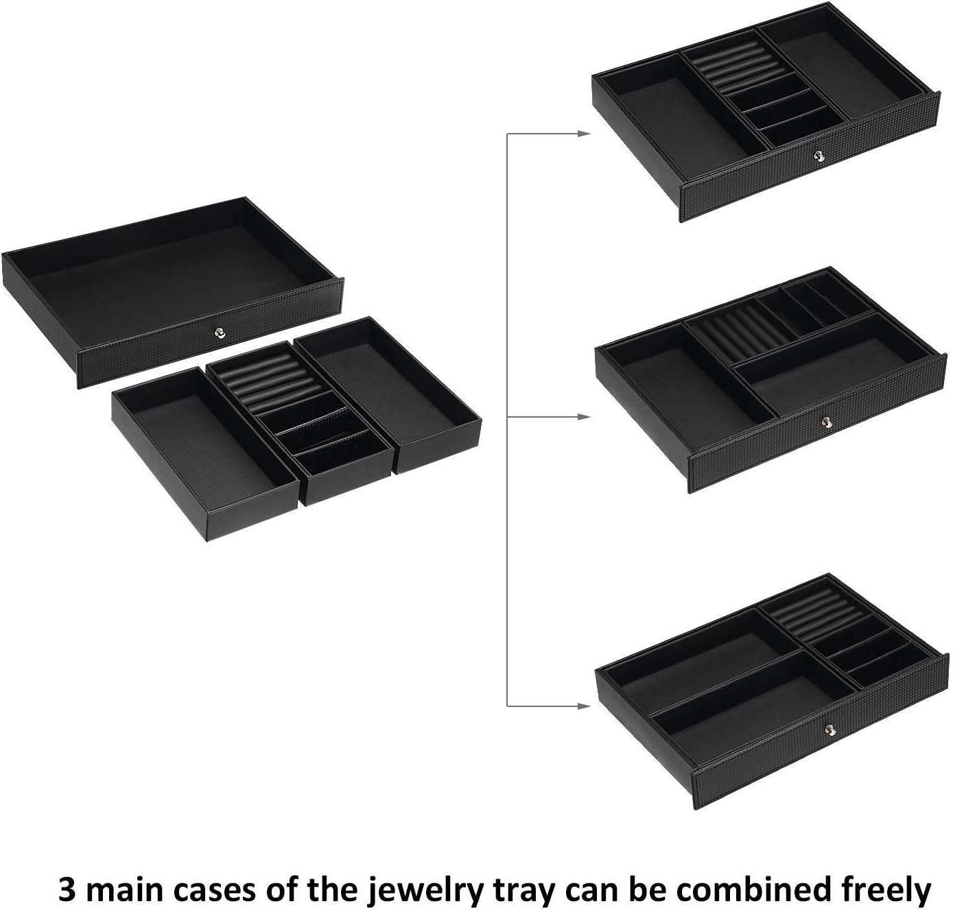 BEWISHOME Watch Box Organizer with Valet Drawer - Real Glass Top, Adjustable Tray, Metal Hinge, Carbon Fiber Design - 12 Slots Watch Storage Case for Men, Black - 3
