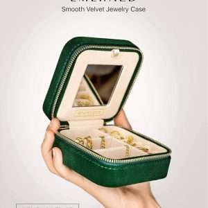Benevolence LA Plush Velvet Travel Jewelry Box Organizer, Travel Jewelry Case, Jewelry Travel Case for Women, Travel Jewelry Case Organizer, Small, Portable Jewelry Boxes with Mirror - 2